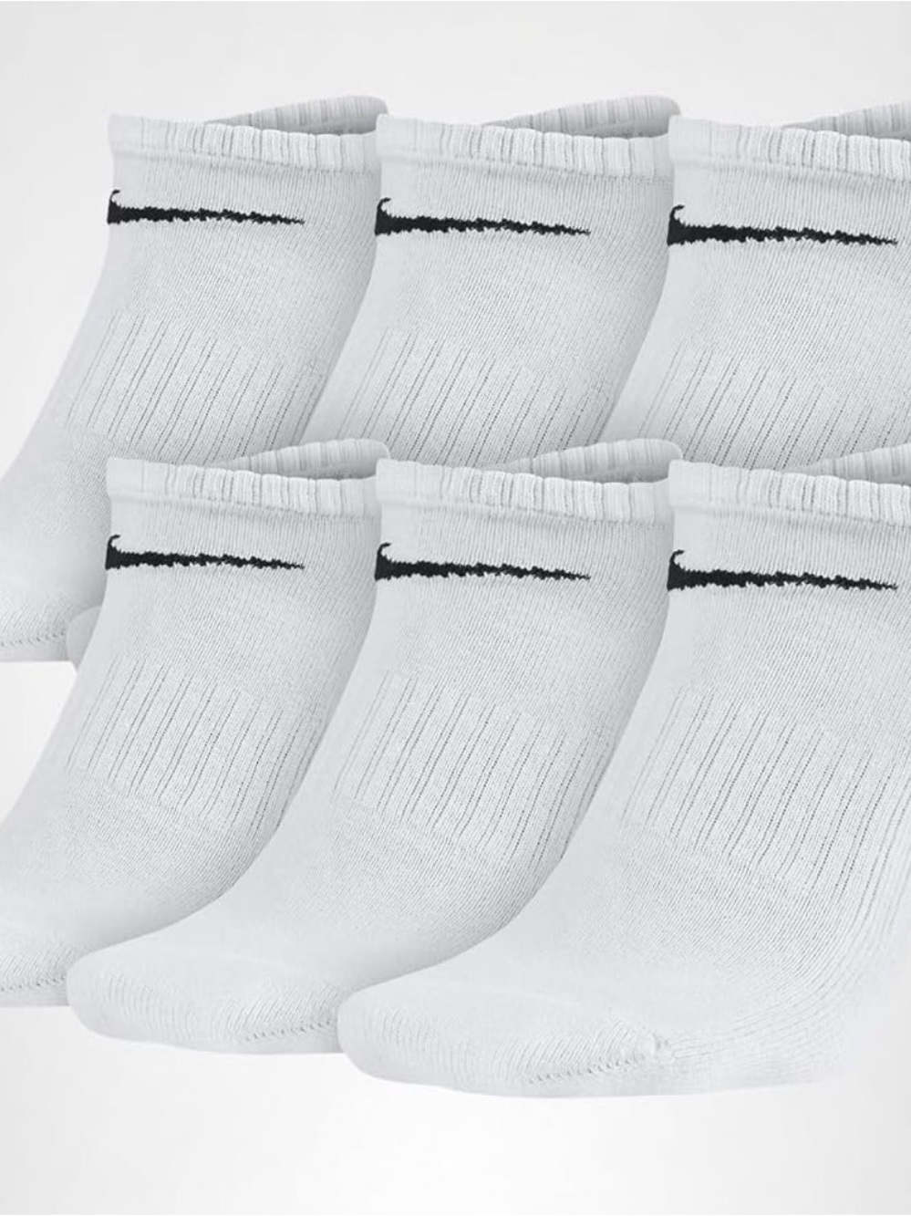 Nike White Low-Cut Athletic Socks with Black Swoosh - 6 Pack
